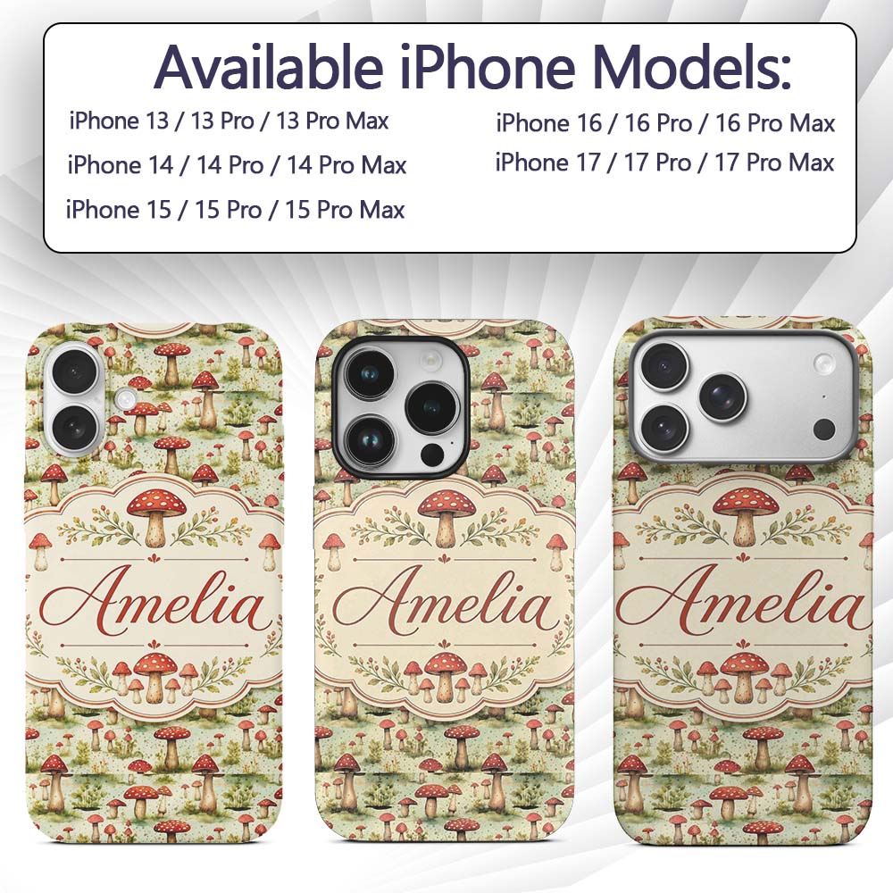 Vintage Red Toadstool Meadow Scenic Seamless Custom Name Protective Phone Case Mobile Cover Durable Everyday Smartphone Shock Resistant