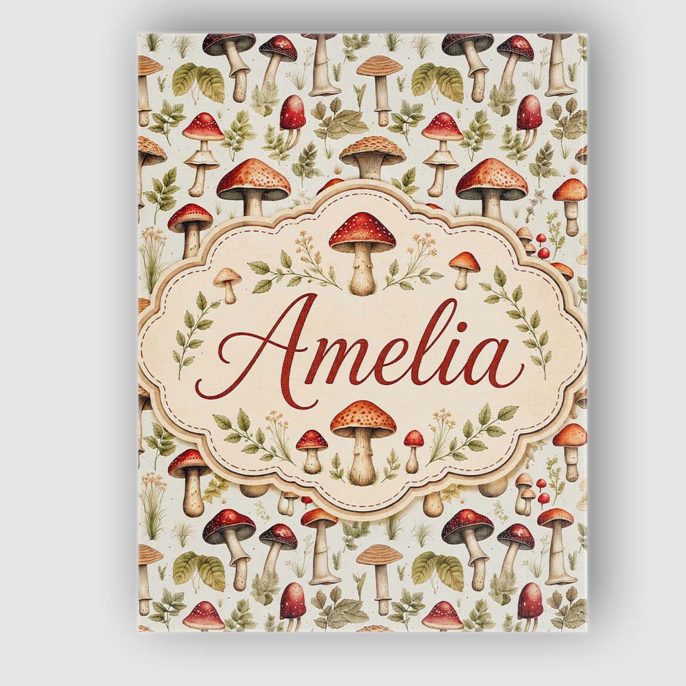 Personalised Name Rustic Woodland Mushroom Custom Unique Gift Idea Elegant Feature Canvas Wall Art Print Decor Picture Ready to Hang