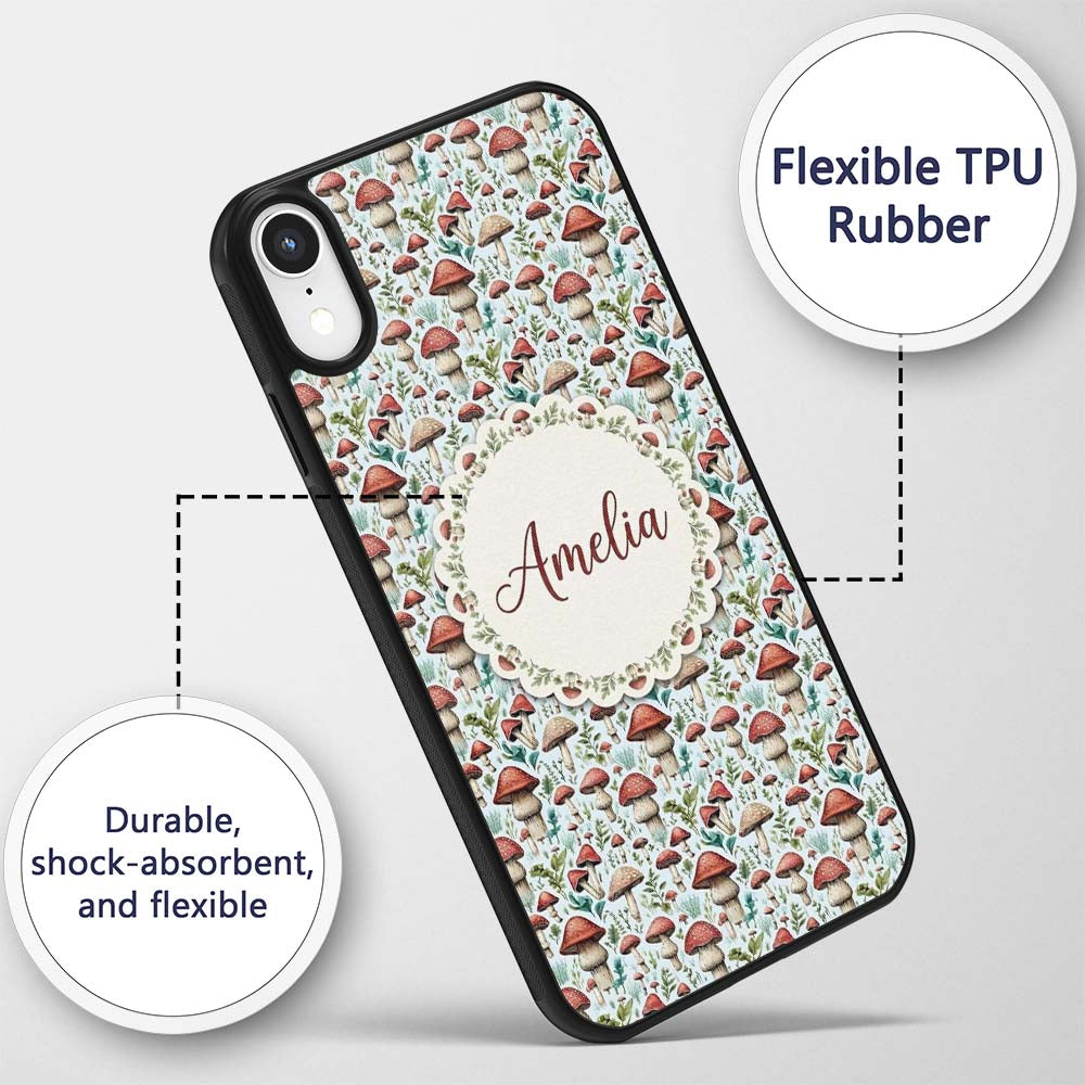 Woodland Red Toadstool Mushroom Printed Design Custom Name Protective Phone Case Mobile Cover Durable Everyday Smartphone Shock Resistant