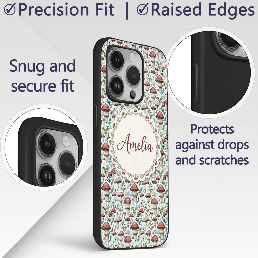 Woodland Red Toadstool Mushroom Printed Design Custom Name Protective Phone Case Mobile Cover Durable Everyday Smartphone Shock Resistant