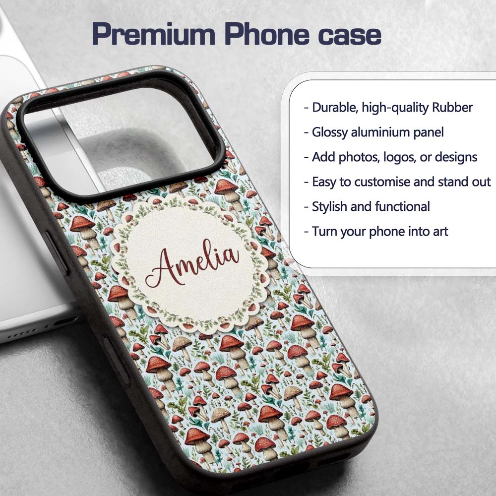 Woodland Red Toadstool Mushroom Printed Design Custom Name Protective Phone Case Mobile Cover Durable Everyday Smartphone Shock Resistant