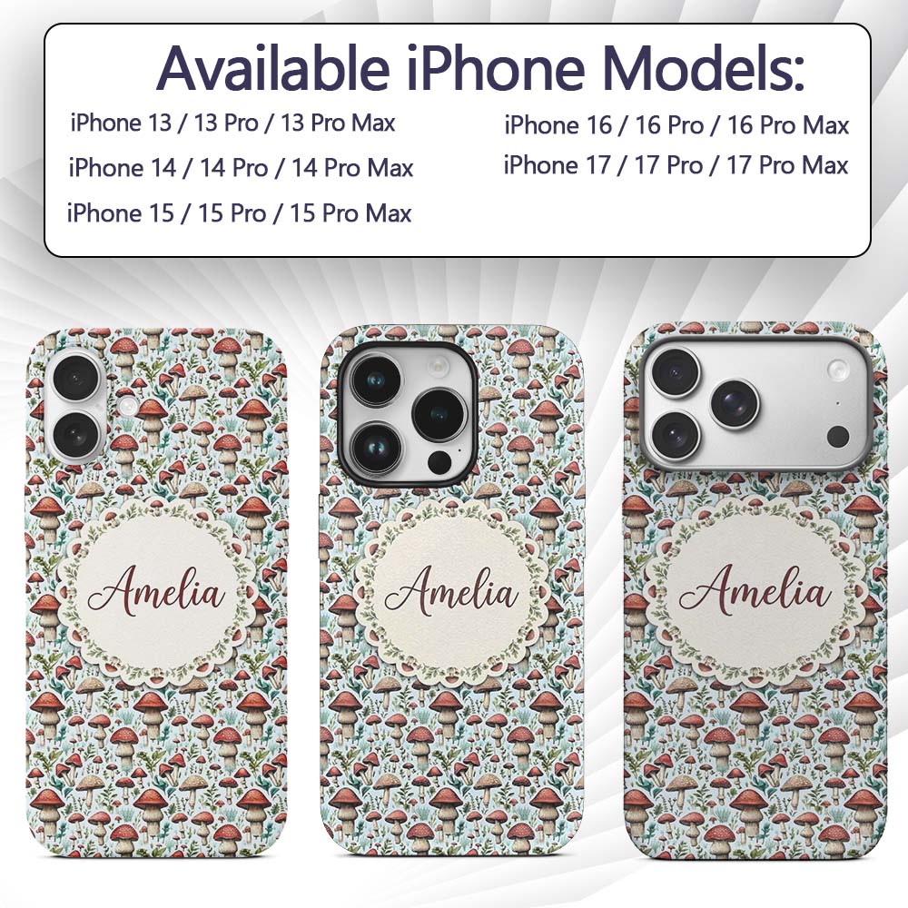 Woodland Red Toadstool Mushroom Printed Design Custom Name Protective Phone Case Mobile Cover Durable Everyday Smartphone Shock Resistant