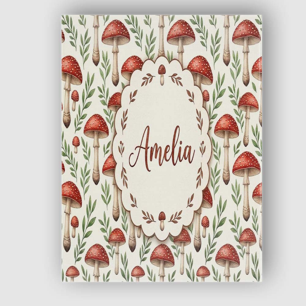 Personalised Name Minimal Red Mushroom Custom Modern Room Accent Elegant Feature Canvas Wall Art Print Decor Picture Ready to Hang