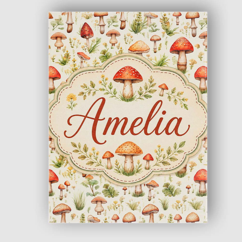 Personalised Name Wild Forest Mushroom Custom Modern Room Accent Elegant Feature Canvas Wall Art Print Decor Picture Ready to Hang