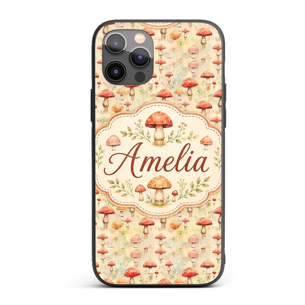 Soft Watercolor Red Mushroom Nature Seamless Custom Name Protective Phone Case Mobile Cover Durable Everyday Smartphone Shock Resistant