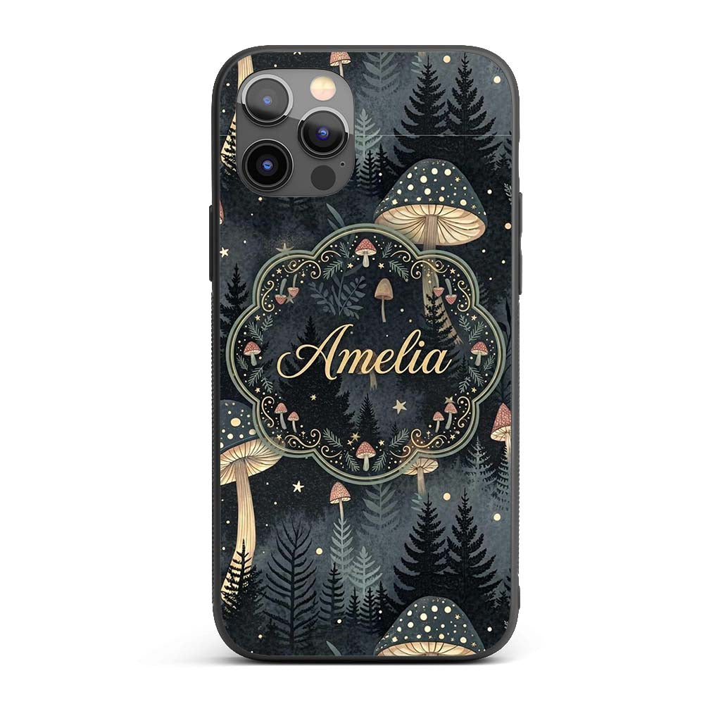 Glowing Mushroom Botanical Night Forest Seamless Custom Name Protective Phone Case Mobile Cover Durable Everyday Smartphone Shock Resistant