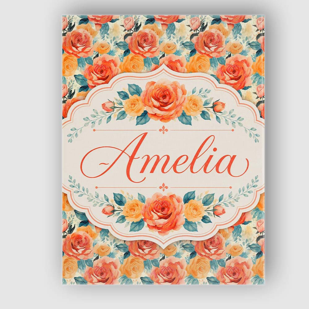Personalised Name Vibrant Coral Orange Custom Modern Room Accent Elegant Feature Canvas Wall Art Print Decor Picture Ready to Hang