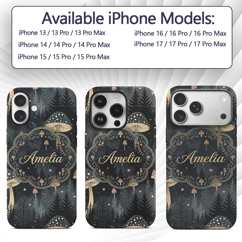 Glowing Mushroom Botanical Night Forest Seamless Custom Name Protective Phone Case Mobile Cover Durable Everyday Smartphone Shock Resistant