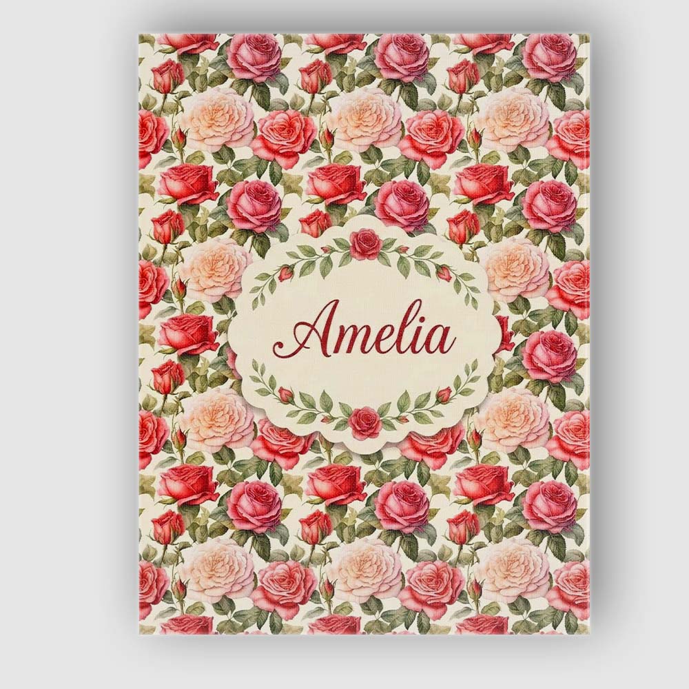 Personalised Name Classic Red Rose Bouquet Custom Unique Gift Idea Elegant Feature Canvas Wall Art Print Decor Picture Ready to Hang