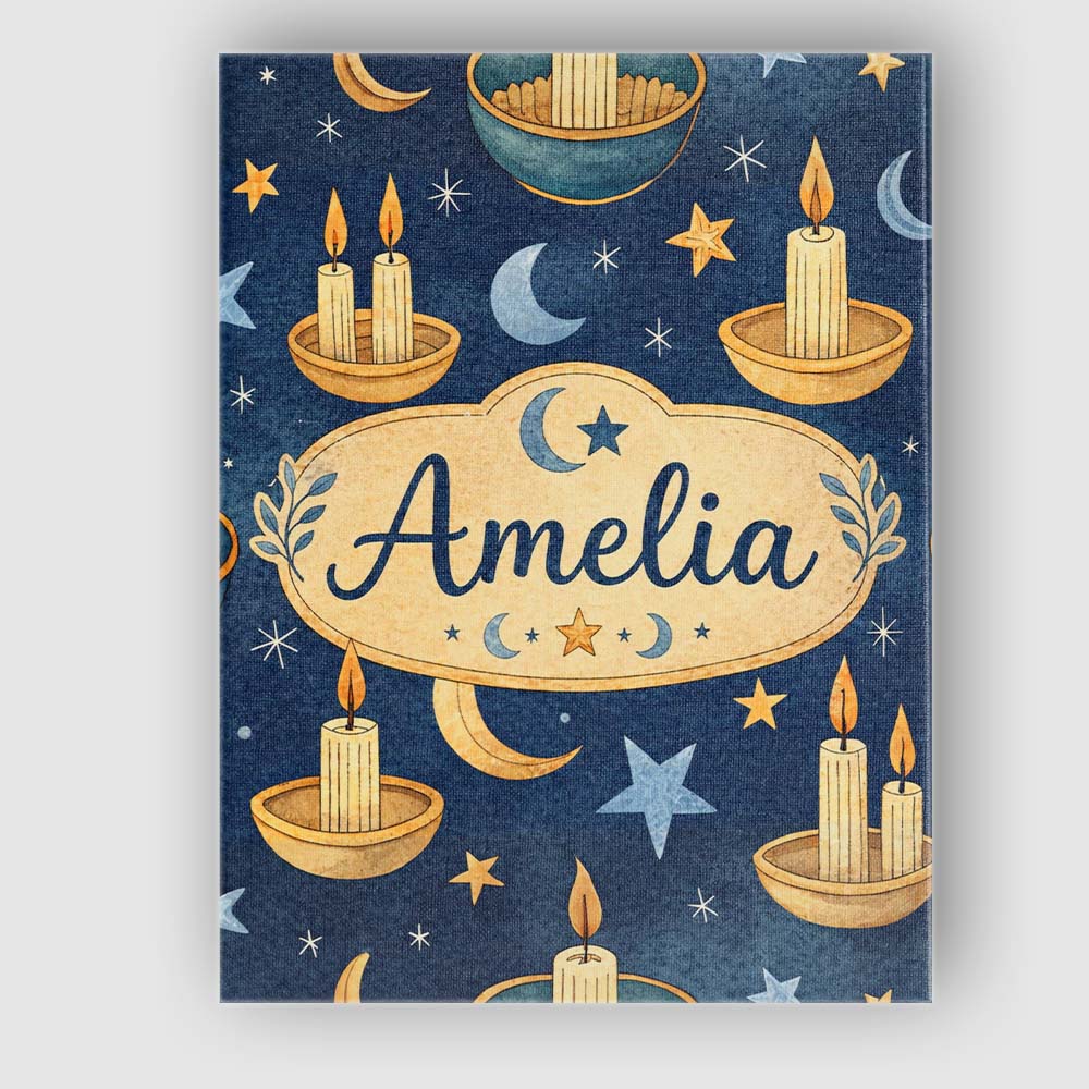 Personalised Name Celestial Candle Moon Stars Mystic Night Seamless Custom Canvas Wall Art Print Decor Picture Ready to Hang