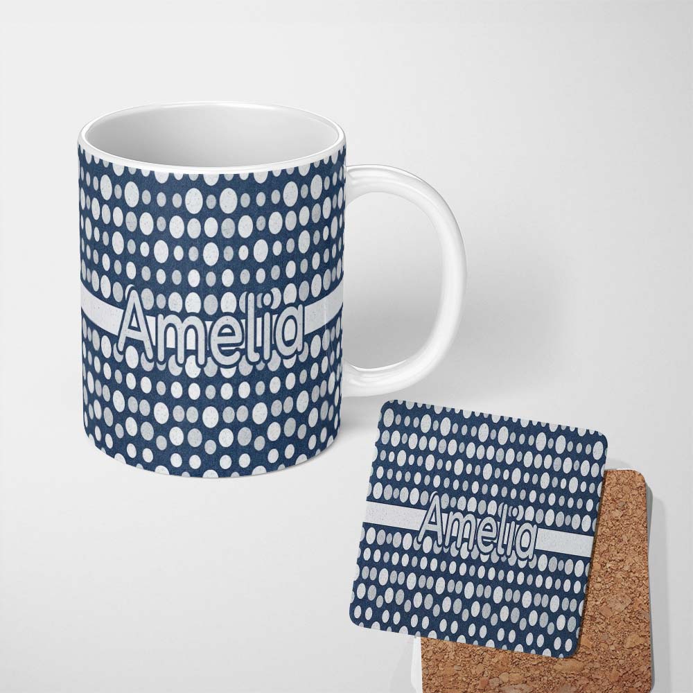 Personalized Custom Name Monochrome Pebble Stone Texture Seamless Pattern Name Cute Unique 11oz Ceramic Coffee Tea Mug White Large Handle