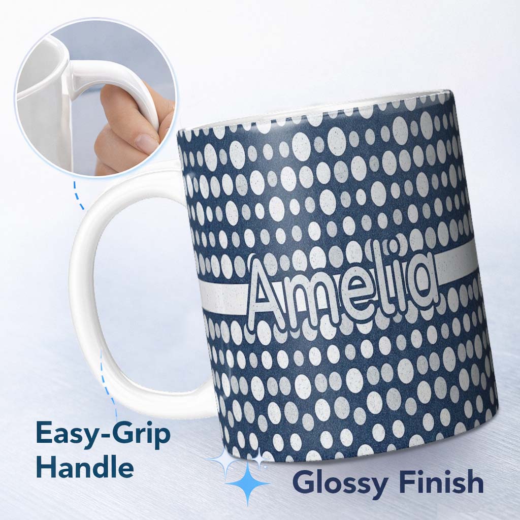 Personalized Custom Name Monochrome Pebble Stone Texture Seamless Pattern Name Cute Unique 11oz Ceramic Coffee Tea Mug White Large Handle