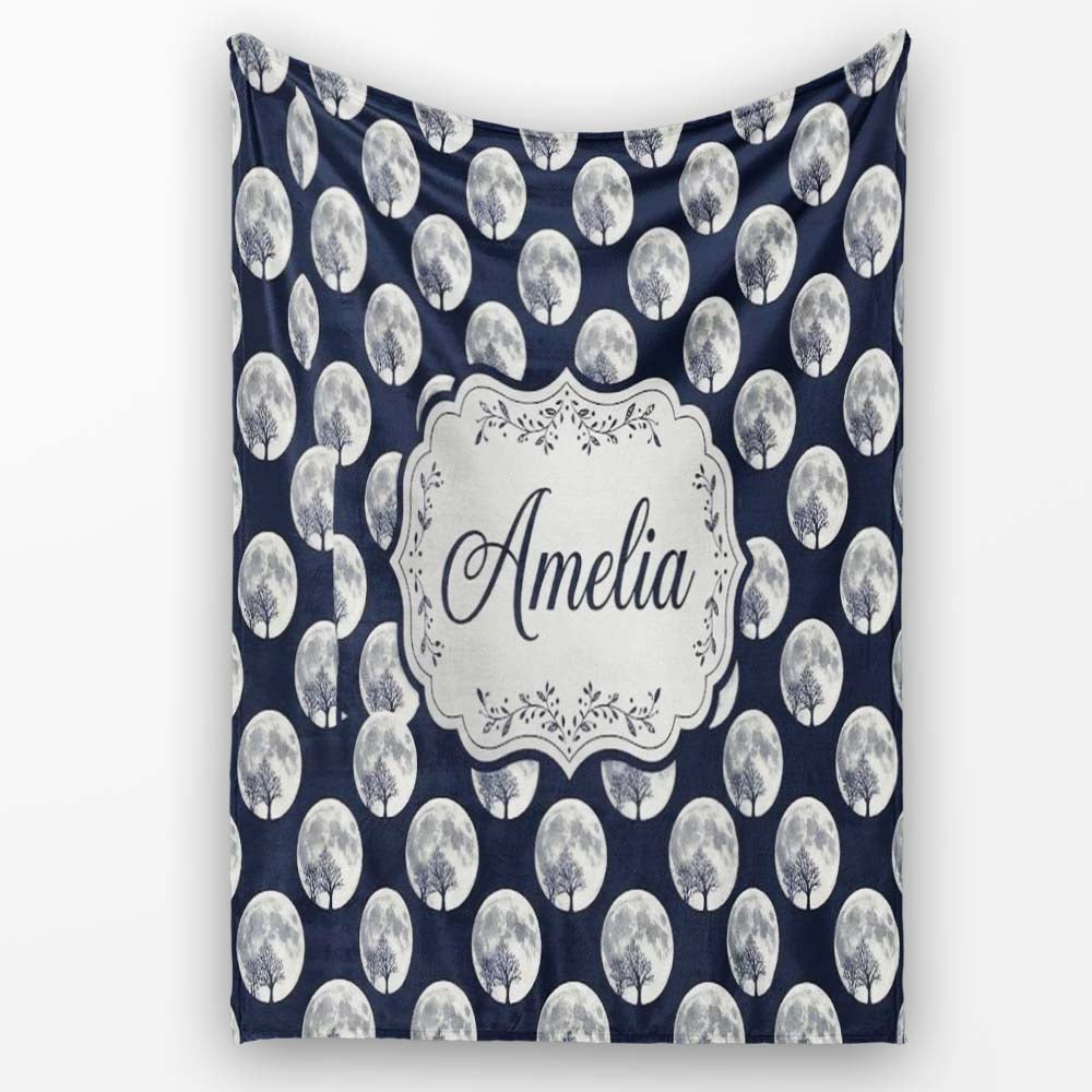 Dark Winter Forest Snow Tree Seamless Pattern Cute Personalised Custom Name Super Soft Fleece Blanket Bed Sofa Throw