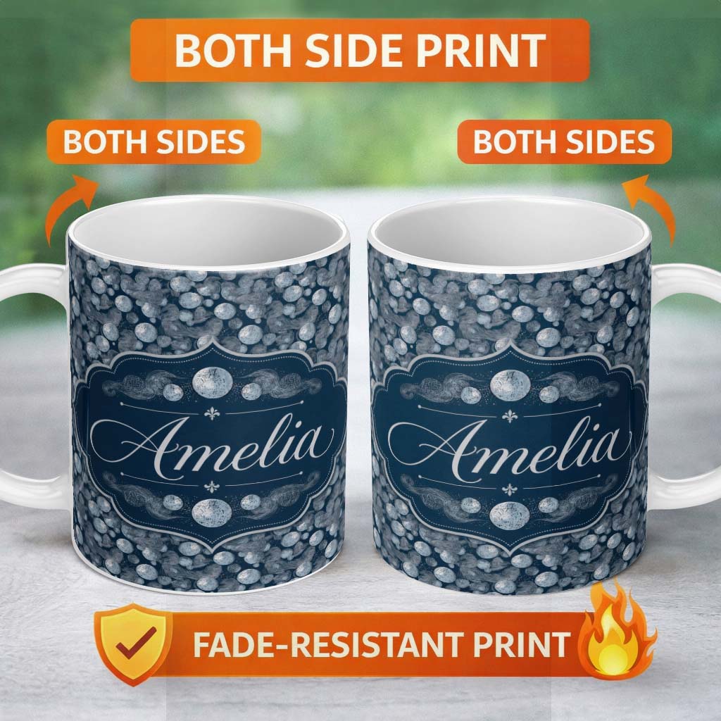 Personalized Custom Name Abstract Ocean Bubble Texture Seamless Pattern Name Cute Unique Gift 11oz Ceramic Coffee Tea Mug White Large Handle