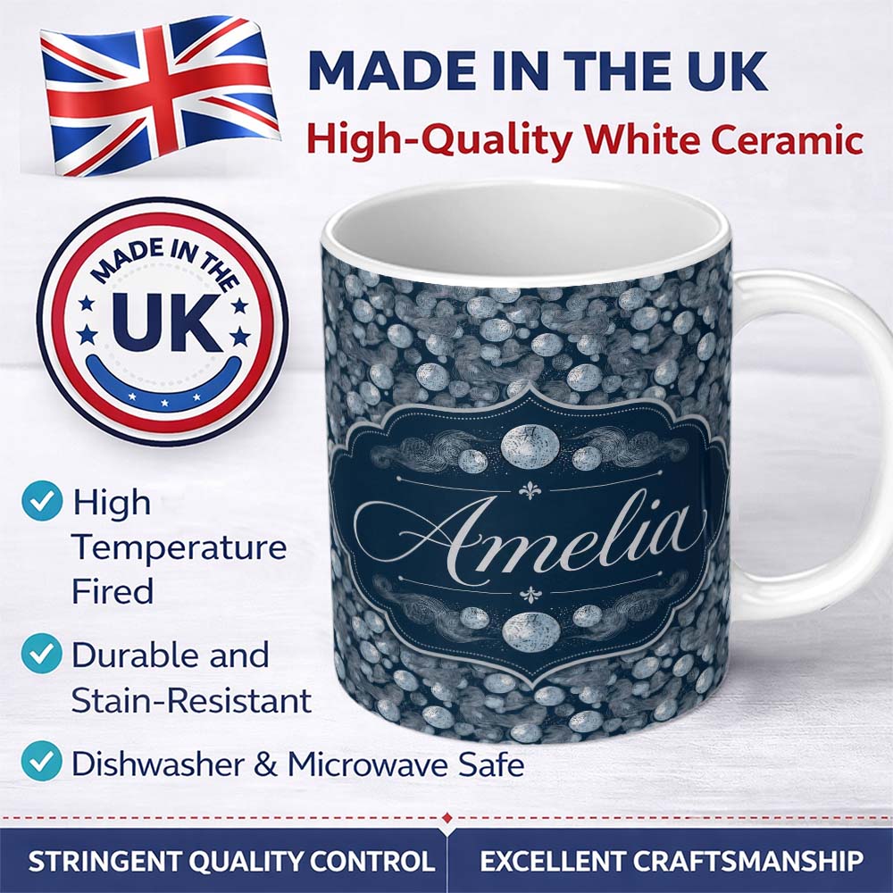 Personalized Custom Name Abstract Ocean Bubble Texture Seamless Pattern Name Cute Unique Gift 11oz Ceramic Coffee Tea Mug White Large Handle