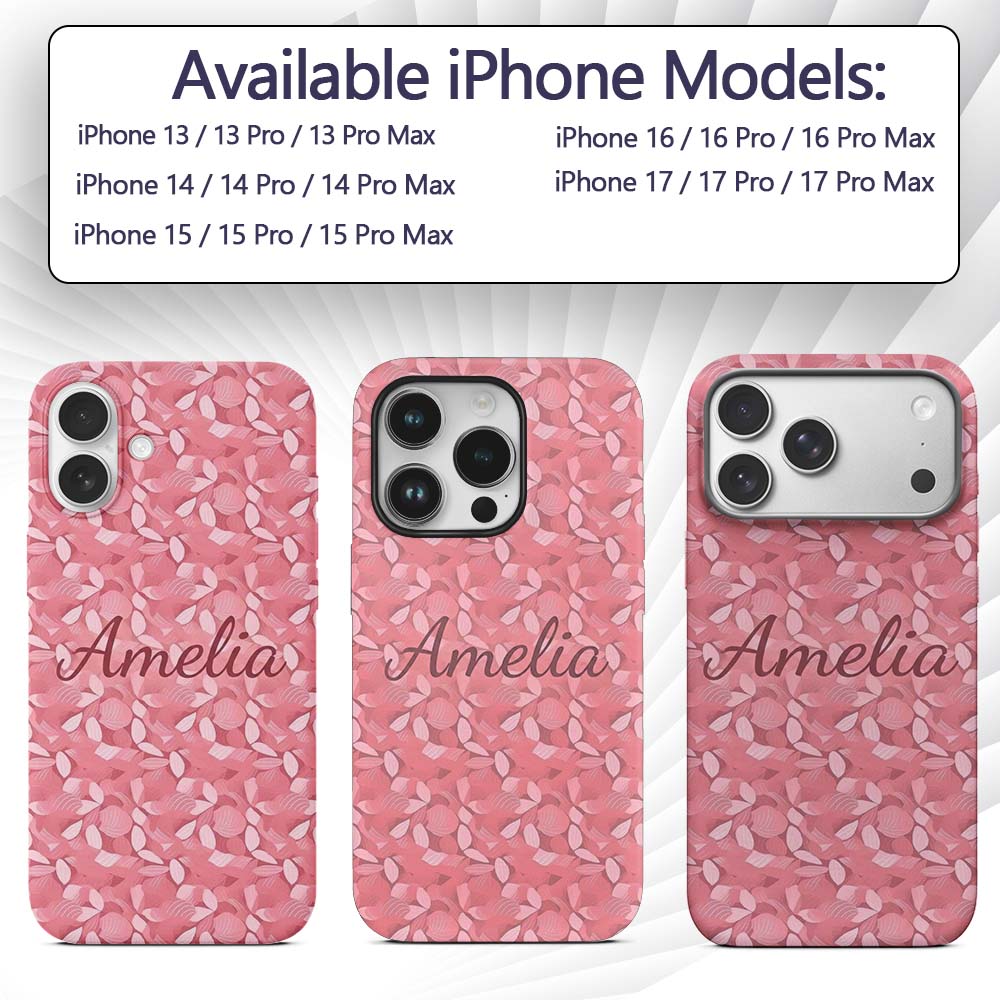 Soft Pink Abstract Leaf Petal Floral Seamless Custom Name Protective Phone Case Mobile Cover Durable Everyday Smartphone Shock Resistant