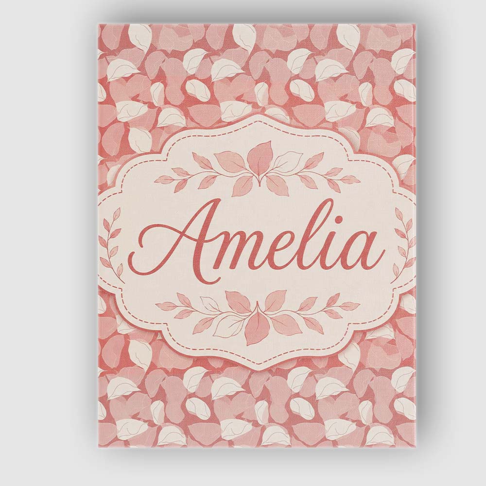 Personalised Name Muted Coral Blush Leaf Custom Unique Gift Idea Elegant Feature Canvas Wall Art Print Decor Picture Ready to Hang