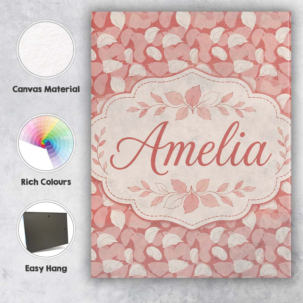 Personalised Name Muted Coral Blush Leaf Custom Unique Gift Idea Elegant Feature Canvas Wall Art Print Decor Picture Ready to Hang