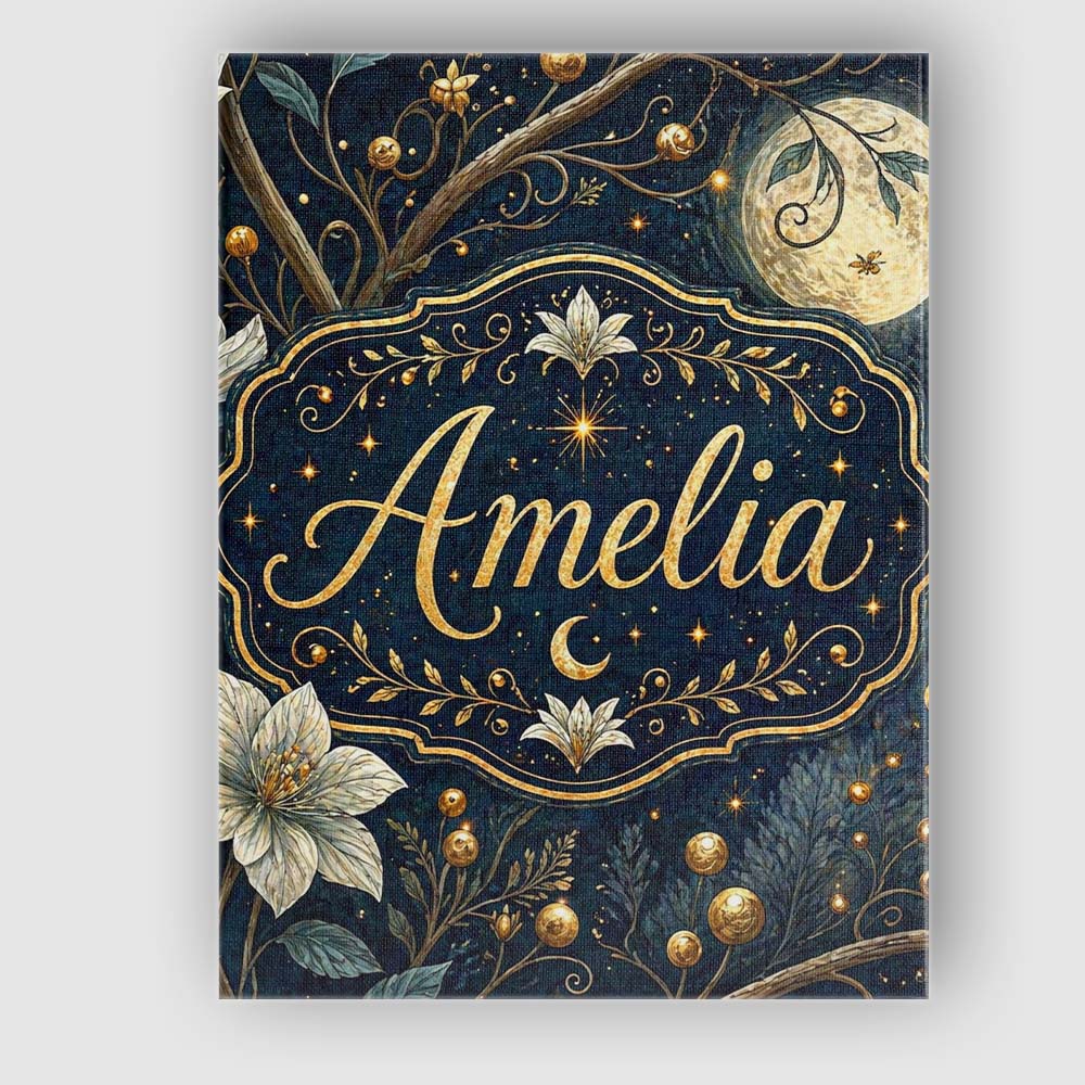 Personalised Name Magical Floral Moon Golden Berries Night Seamless Custom Canvas Wall Art Print Decor Picture Ready to Hang