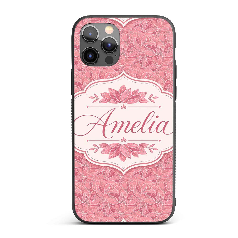 Elegant Pink Lotus Floral Line Art Printed Design Custom Name Protective Phone Case Mobile Cover Durable Everyday Smartphone Shock Resistant