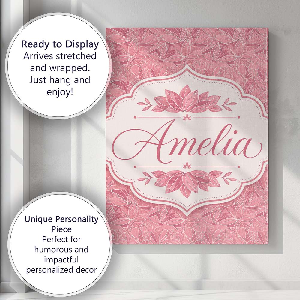 Personalised Name Elegant Pink Lotus Floral Custom Bespoke Interior Contemporary Canvas Wall Art Print Decor Picture Ready to Hang