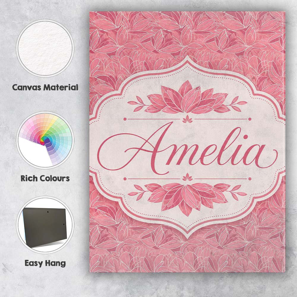 Personalised Name Elegant Pink Lotus Floral Custom Bespoke Interior Contemporary Canvas Wall Art Print Decor Picture Ready to Hang