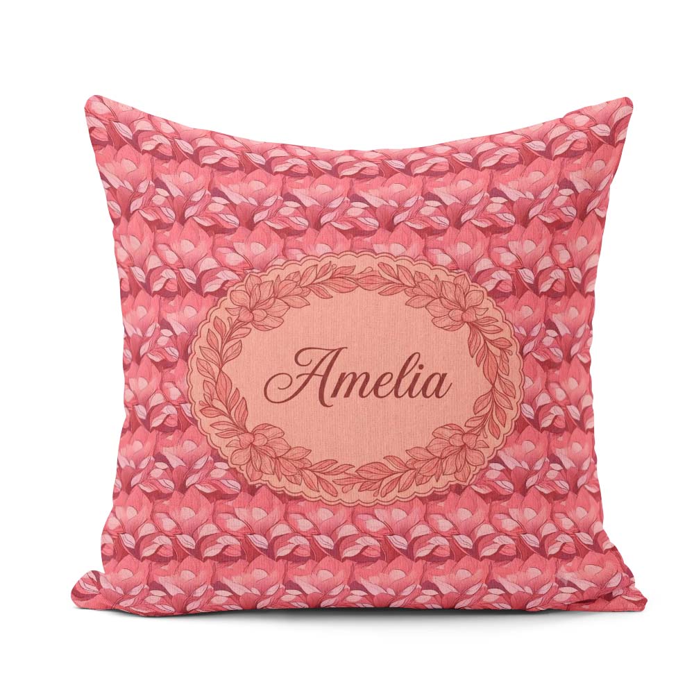 Custom Name Layered Pink Rose Blossom Seamless Pattern Name Cute Square Filled Cushion Throw Pillow Sofa Bed Home Decor Zip Washable UK Made