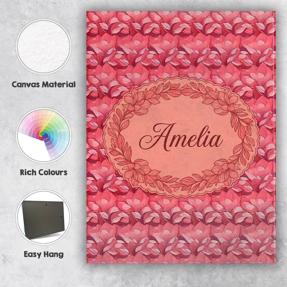 Personalised Name Layered Pink Rose Blossom Custom Bespoke Interior Contemporary Canvas Wall Art Print Decor Picture Ready to Hang