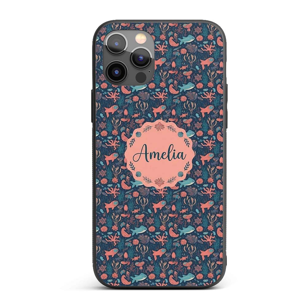 Whimsical Ocean Fish Coral Reef Seamless Pattern Custom Name Protective Phone Case Mobile Cover Durable Everyday Smartphone Shock Resistant