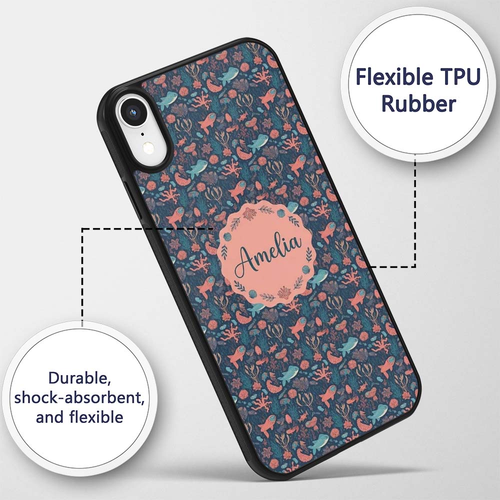 Whimsical Ocean Fish Coral Reef Seamless Pattern Custom Name Protective Phone Case Mobile Cover Durable Everyday Smartphone Shock Resistant