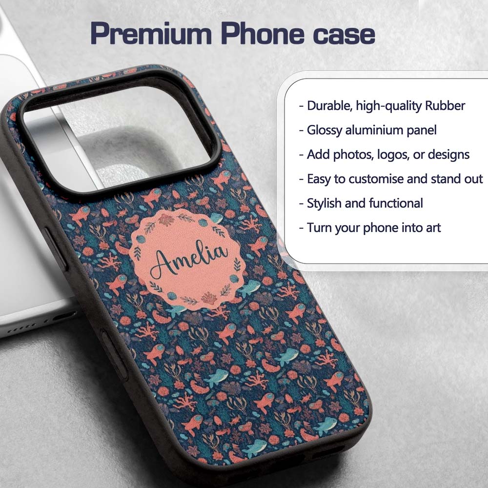 Whimsical Ocean Fish Coral Reef Seamless Pattern Custom Name Protective Phone Case Mobile Cover Durable Everyday Smartphone Shock Resistant