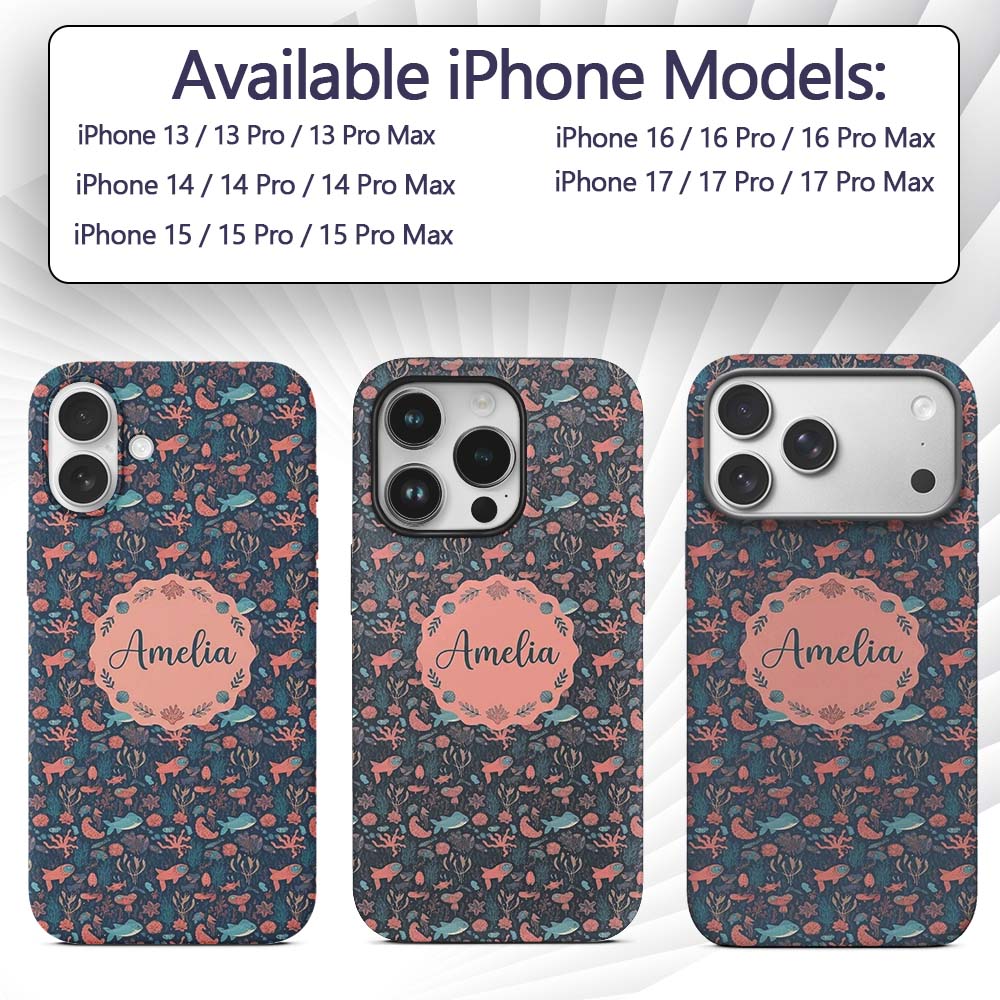 Whimsical Ocean Fish Coral Reef Seamless Pattern Custom Name Protective Phone Case Mobile Cover Durable Everyday Smartphone Shock Resistant