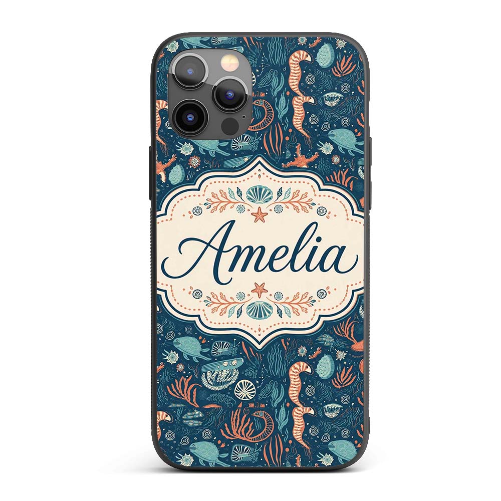 Detailed Marine Life Coral Sea Creatures Seamless Custom Name Protective Phone Case Mobile Cover Durable Everyday Smartphone Shock Resistant