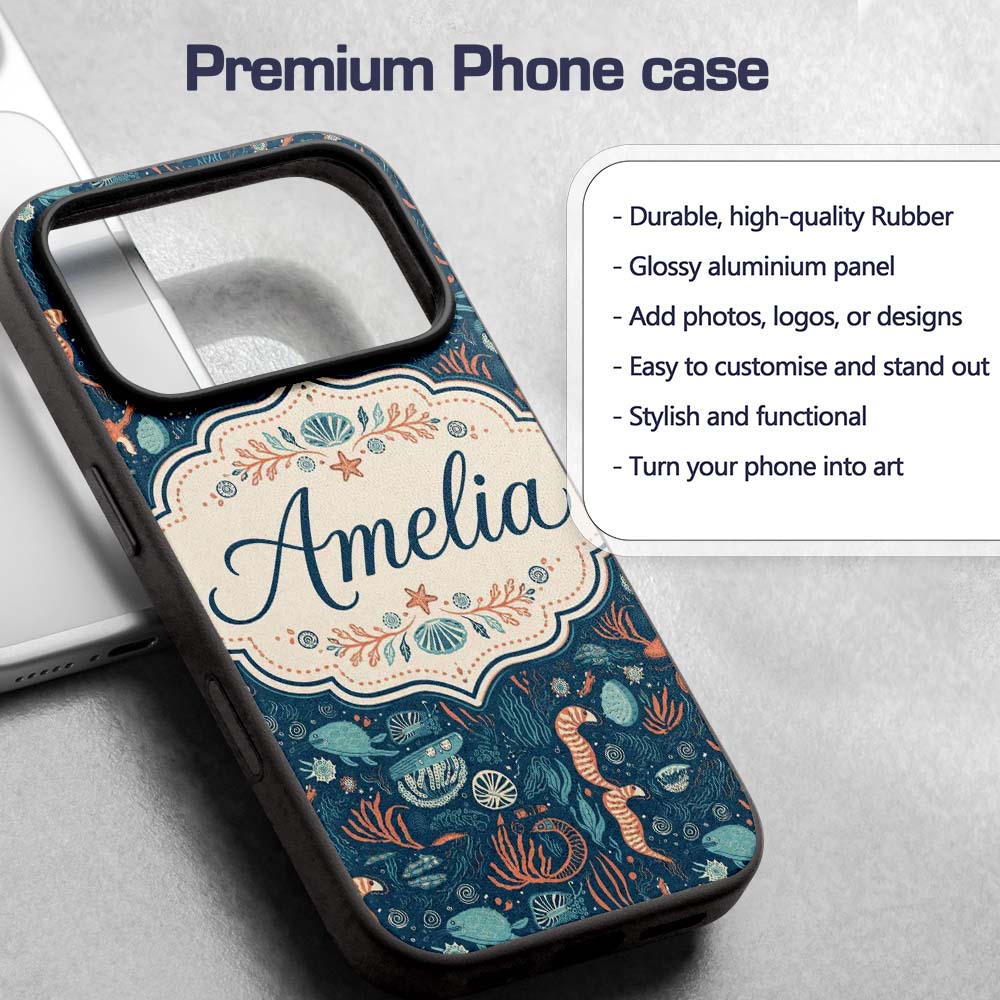 Detailed Marine Life Coral Sea Creatures Seamless Custom Name Protective Phone Case Mobile Cover Durable Everyday Smartphone Shock Resistant