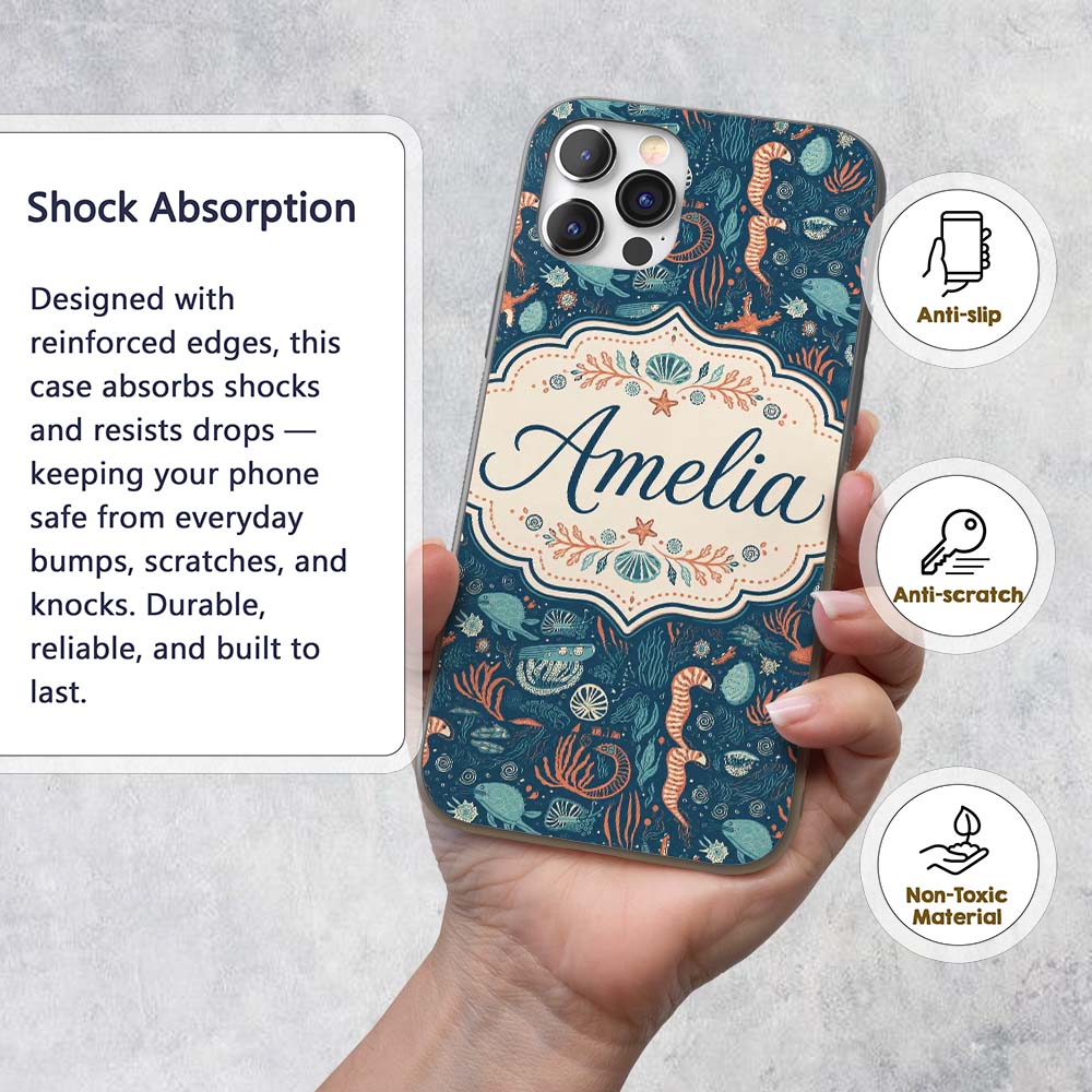 Detailed Marine Life Coral Sea Creatures Seamless Custom Name Protective Phone Case Mobile Cover Durable Everyday Smartphone Shock Resistant