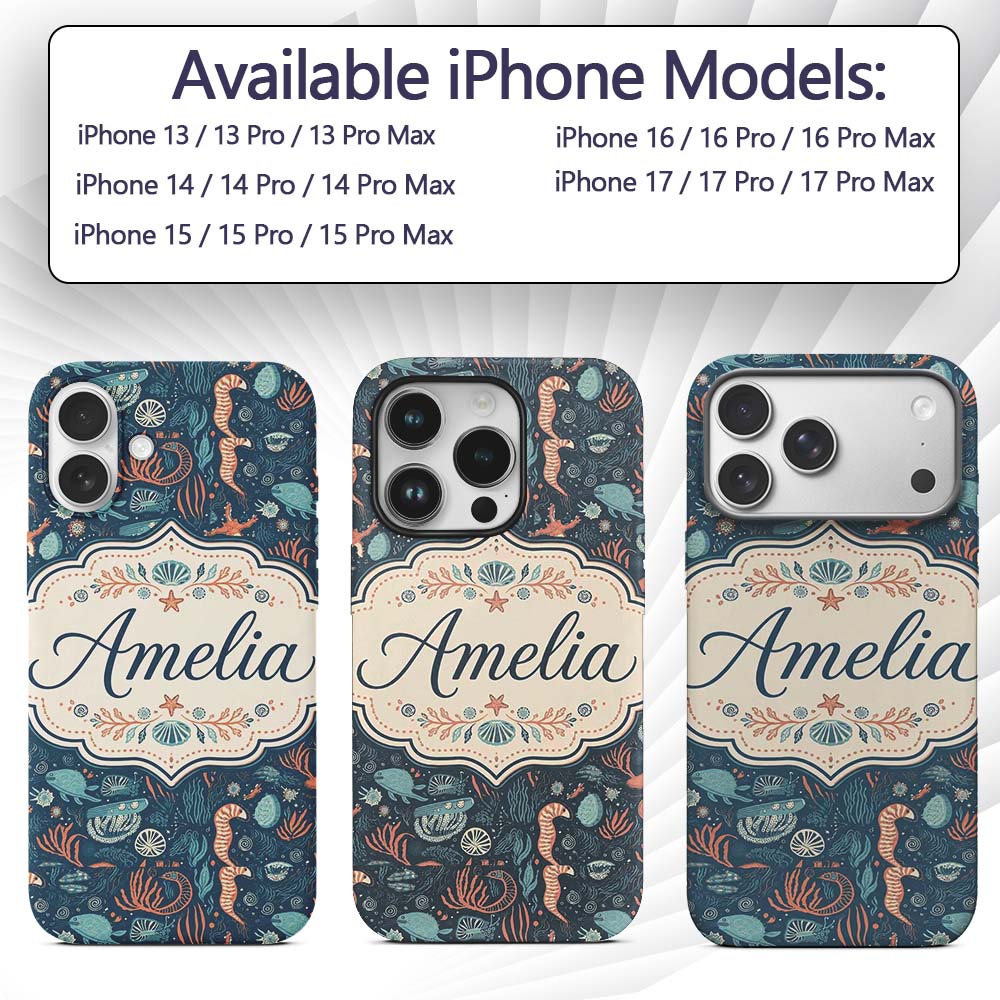 Detailed Marine Life Coral Sea Creatures Seamless Custom Name Protective Phone Case Mobile Cover Durable Everyday Smartphone Shock Resistant