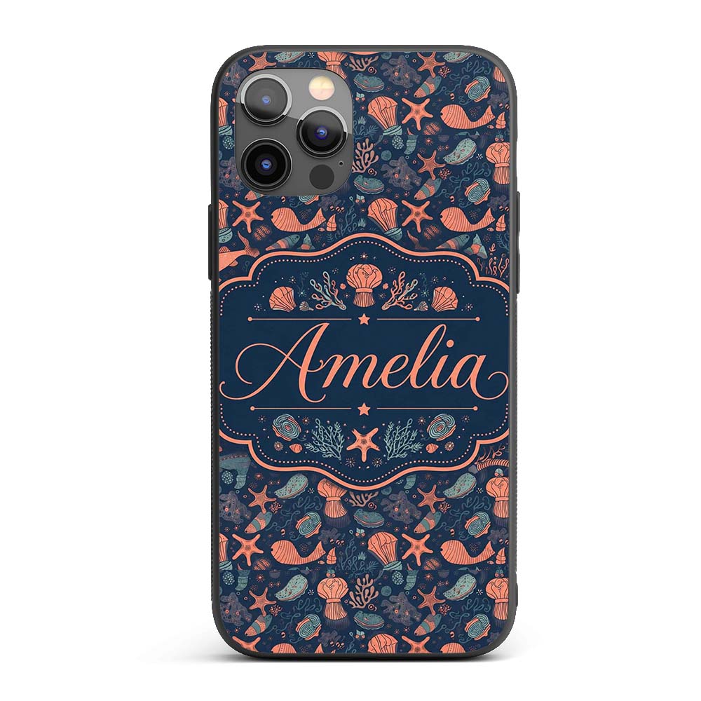 Playful Underwater Ocean Animals Seamless Pattern Custom Name Protective Phone Case Mobile Cover Durable Everyday Smartphone Shock Resistant