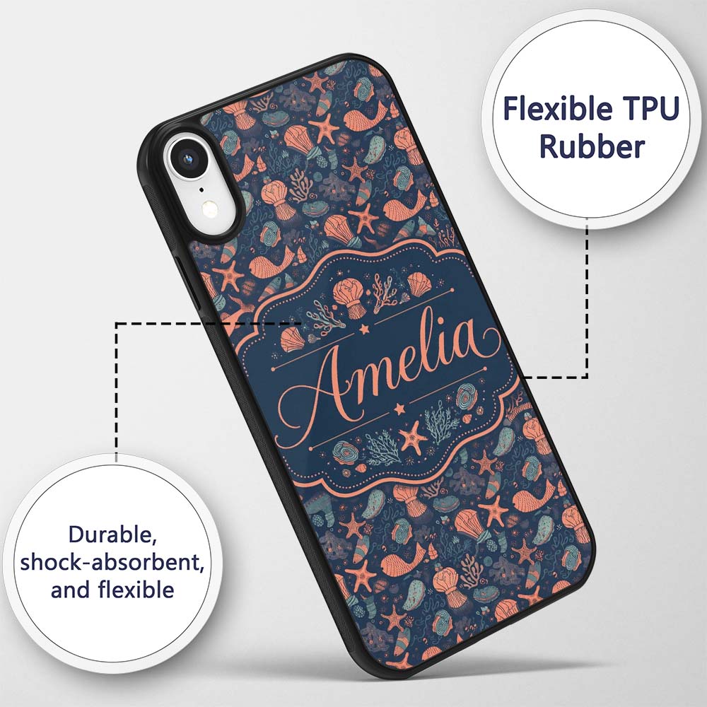 Playful Underwater Ocean Animals Seamless Pattern Custom Name Protective Phone Case Mobile Cover Durable Everyday Smartphone Shock Resistant