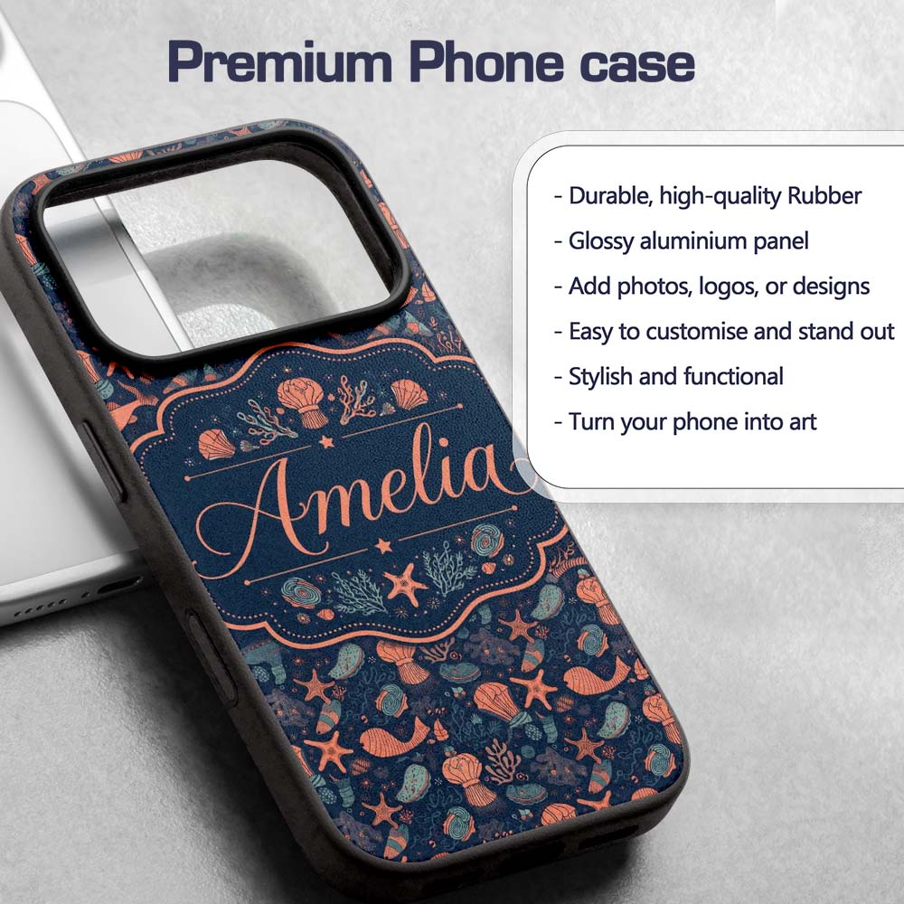 Playful Underwater Ocean Animals Seamless Pattern Custom Name Protective Phone Case Mobile Cover Durable Everyday Smartphone Shock Resistant