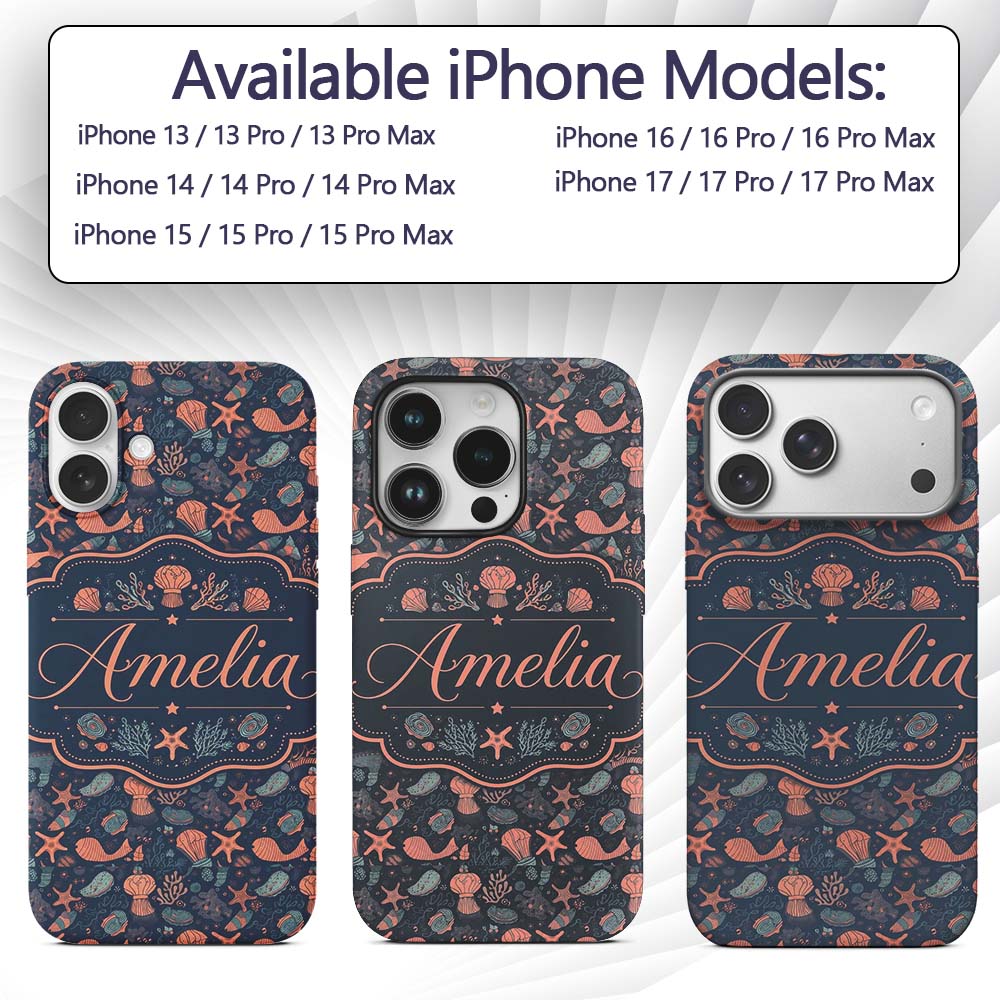Playful Underwater Ocean Animals Seamless Pattern Custom Name Protective Phone Case Mobile Cover Durable Everyday Smartphone Shock Resistant