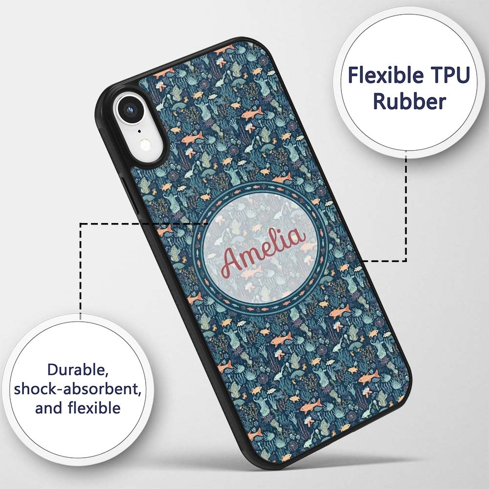 Deep Sea Coral Fish Botanical Ocean Seamless Custom Name Protective Phone Case Mobile Cover Durable Everyday Smartphone Shock Resistant
