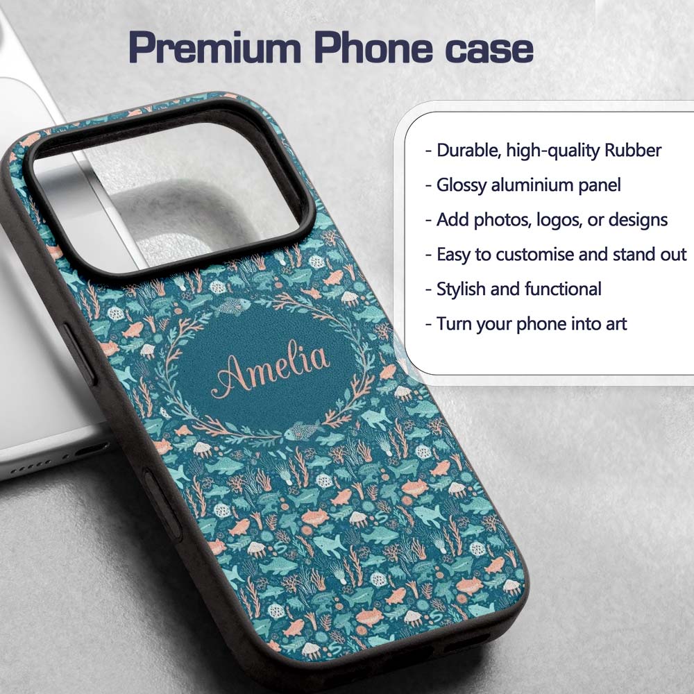 Cute Ocean Sea Life Fish Coral Reef Seamless Custom Name Protective Phone Case Mobile Cover Durable Everyday Smartphone Shock Resistant