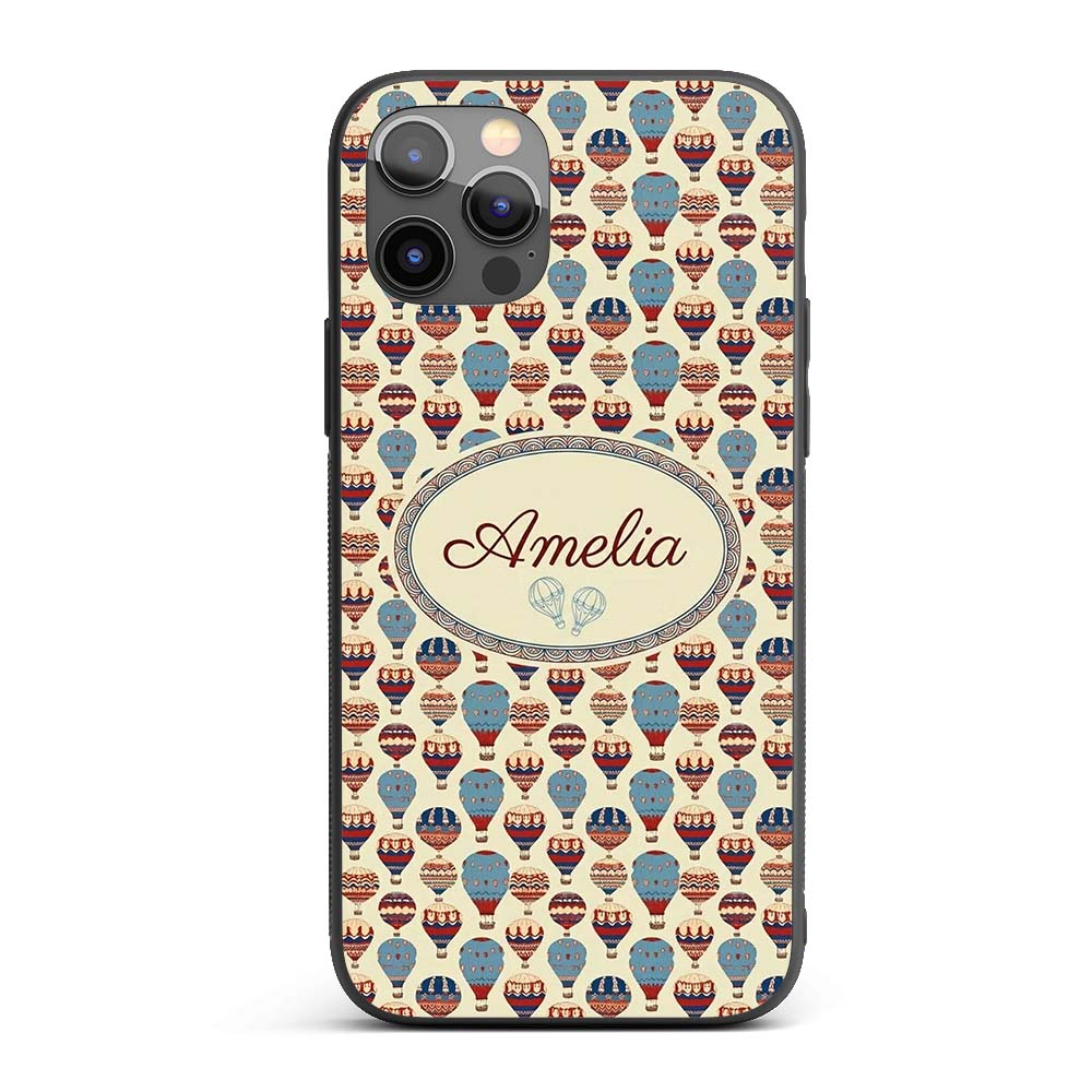 Colorful Blue Red Hot Air Balloons Printed Design Custom Name Protective Phone Case Mobile Cover Durable Everyday Smartphone Shock Resistant
