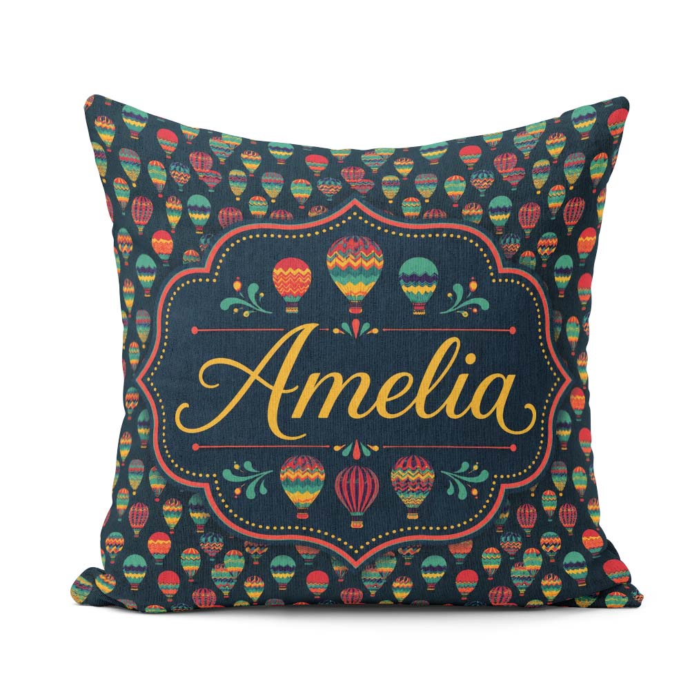 Custom Name Dark Colorful Hot Air Balloons Seamless Pattern Name Square Filled Cushion Throw Pillow Sofa Bed Home Decor Zip Washable UK Made