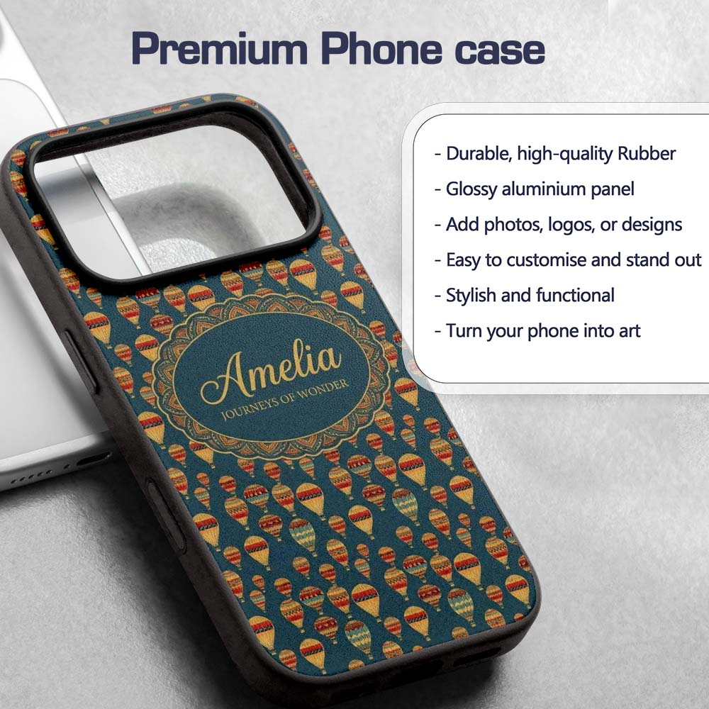 Vintage Style Hot Air Balloons on Printed Design Custom Name Protective Phone Case Mobile Cover Durable Everyday Smartphone Shock Resistant