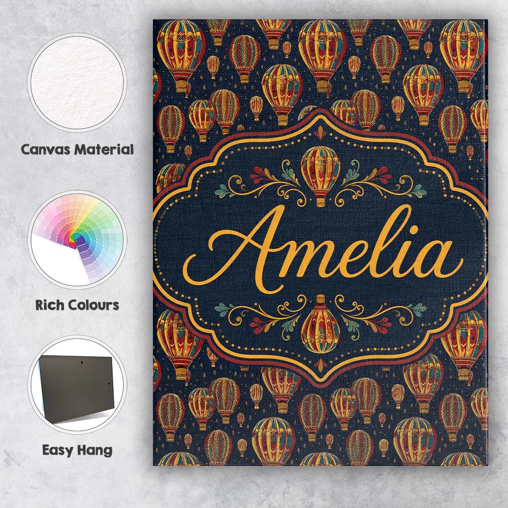 Personalised Name Ornate Night Sky Hot Air Custom Unique Gift Idea Elegant Feature Canvas Wall Art Print Decor Picture Ready to Hang