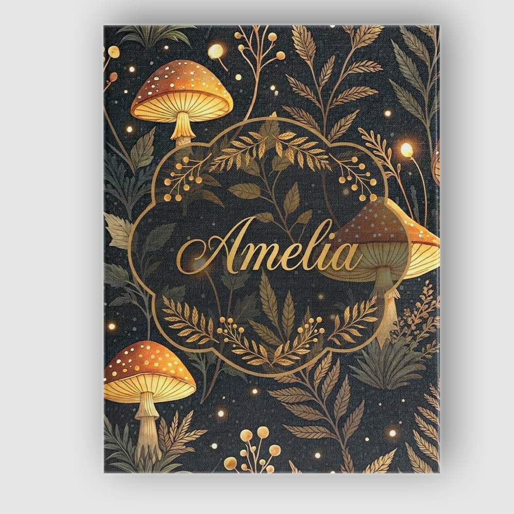 Personalised Name Golden Mushrooml Floral Spiral Stars Night Seamless Custom Home Unique Canvas Wall Art Print Decor Picture Ready to Hang