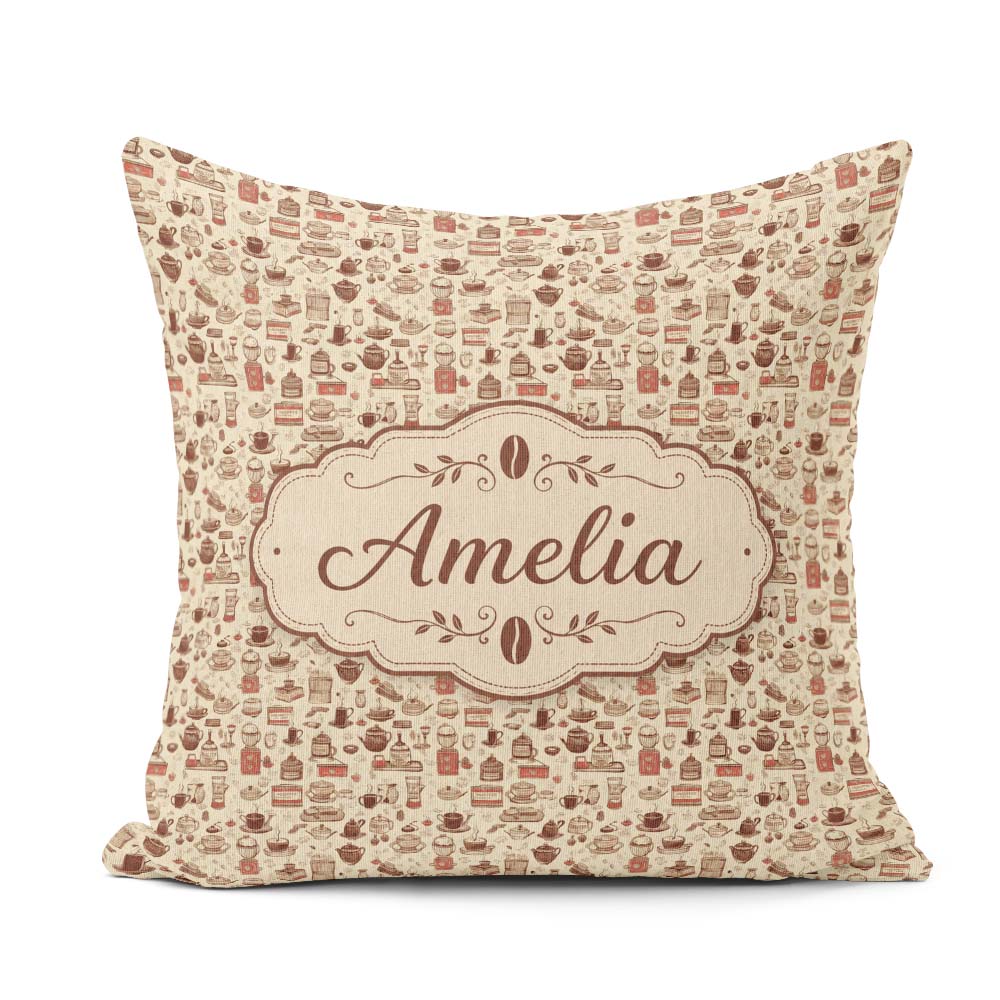 Custom Name Desserts Cups and Utensils Seamless Pattern Name Square Filled Cushion Throw Pillow Sofa Bed Home Decor Zip Washable UK Made