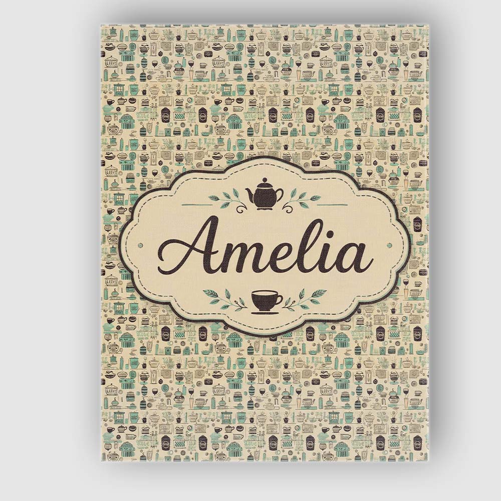 Personalised Name Minimal Coffee Teal Beige Custom Bespoke Interior Contemporary Canvas Wall Art Print Decor Picture Ready to Hang
