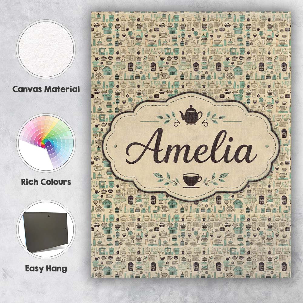 Personalised Name Minimal Coffee Teal Beige Custom Bespoke Interior Contemporary Canvas Wall Art Print Decor Picture Ready to Hang